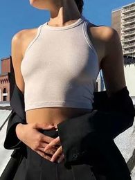 Women's Tanks Solid Elastic Crop Tops Women Summer O Neck Strapless Slim Ribbed Classic Simple Vest Clothes Female Casual Sexy Tank Top 2023