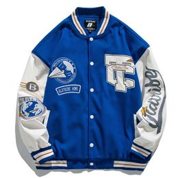 Mens Jackets Men Woman Spring Fall Varsity Epaulettes Embroidery Loose Baseball Uniform Couple Blue Retro Leather Sleeve Bomber Coats 230725