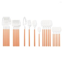 Dinnerware Sets 24Pcs Matte Silver Flatware Set Stainless Steel Cutlery Knife Fork Spoon Silverware Dishwasher Safe Tableware