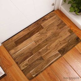 Carpets Retro Wood Plank Bathroom Mat Old Brown Striped Texture Geometric Non-Slip Rug Floor Decor Bath Kitchen Entrance Carpets R230726