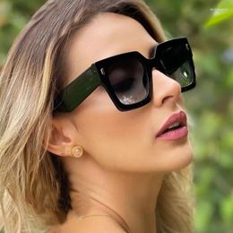 Sunglasses Oversized Square Women Rivet Frame Luxury 2023 Fashion Muddy Green Colourful Retro Rectangular Latest