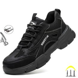 Dress Shoes Summer Breathable Safety Work For Men Lightweight Indestructible Steel Toe Cap Boots Soft Non Slip Male Footwear Sneakers 230726