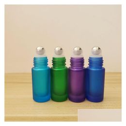 Packing Bottles 5Ml Frosted Glass Essential Oil Refillable Stainless Roll On Cosmetic Colorf Empty Travel Roller Bottle Drop Delivery Otdx6