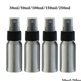 Packing Bottles 30Ml 50Ml 100Ml 250Ml Aluminium Empty Atomizer Refillable Per Travel Spray Bottle With Whiter/Black Cap Drop Delivery O Otbch