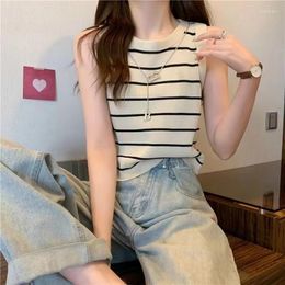 Women's Tanks Basic Tank Crop Top Female Knitted Sleeveless Striped T Shirts Slim Stretchy Thin Knitwear Summer Casual