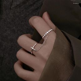 Cluster Rings VENTFILLE 925 Sterling Silver Cross Chain Combination For Women Girl 2pcs Set Temperament Party Jewelry Gifts Drop
