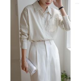 Women's Blouses Retro 2023 Versatile Casual Simple Striped Shirt For Summer Design Sense Small Number Long Sleeve Top