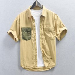 Men's Casual Shirts Summer Cotton Cargo With Pockets Short Sleeve Button Up Beach Blouses Turn-down Collar Comfortable Workwear Tops