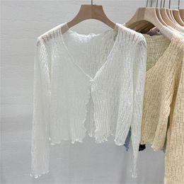 Women's Knits 2023 Korean Fashion Summer Autumn Sunscreen Cover Thin Top Cardigans Mujer Beachwear Hollow Shawl Knitted White Cardigan