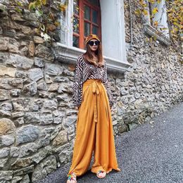 Women's Pants Split Chiffon Thin Egyptian Desert Wear Vintage Design Sense Leisure Exotic Style Travel High Waist Wide Leg