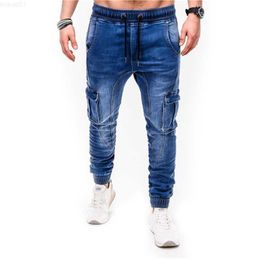 Men's Blue Vintage Man Jeans Business Classic Style Denim Male Cargo More Pockets Frenum Ankle Banded Casual Pants S-3XL 211009 L230726