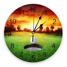 Wall Clocks Golf Sport Course Green Grass Round Clock Acrylic Hanging Silent Time Home Interior Bedroom Living Room Office Decor