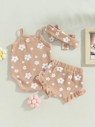 Clothing Sets Baby Girls Sleeveless Romper Set With Floral PP Shorts And Headband - Perfect Summer Outfit For Born Infants