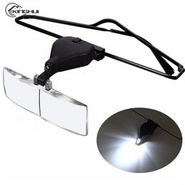 Magnifying Glasses Headhold Magnifier Magnifying Glass Reading Eye Repair Magnifier LED Light 1.5/2.5/3.5 With 3pc Glasses Loupe Optical Lens 230726