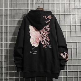 Mens Hoodies Sweatshirts Black Butterfly Embroidery Hoodie Men High Street Hooded Sweatshirt Girls Couple Tops Casual Red Spring Autumn Japan 230725