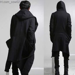 Men's Hoodies Sweatshirts Winter Men's Linen Rope Button Hip Hop Long Hoodie Gothic Hoodie Nightclub DJ Singer Punk Rock Stage Fleece Hoodie Z230726