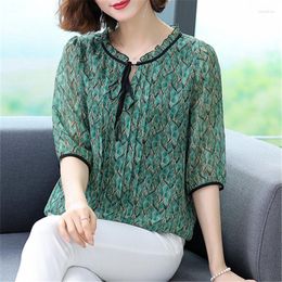Women's Blouses Blouse Female 2023 Summer Mothers Dress Chiffon Shirt Women's Middle Sleeve O Neck -aged And Elderly Mother T -shirts