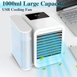 Air Conditioners Portable air cooler air conditioning fan mini 1000ml water cooler electric mini air conditioner for room USB desktop fan humidifier 230726