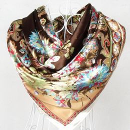 Scarves Style Female Satin Red Big Square Silk Scarf Printed Women Coffee Hijab Wraps For Summer Autumn 90 90cm