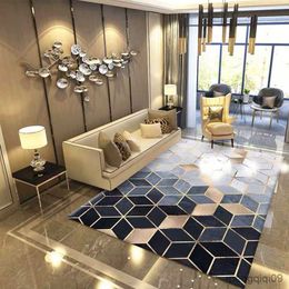 Carpets New Trend Modern Metal Golden Carpet Dark Green/black Geometric Bedroom Carpet for Living Room Rugs Fashion Parlour Mat/tapete R230726