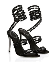 2023 Renes-Caovillas Women dress shoes Chandelier embellished leather sandals BLACK SANDAL HEEL