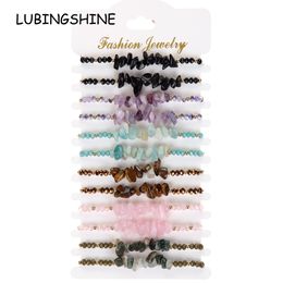 Bangle 12pcs/Sets Natural Stone 7 Chakra Bracelets Healing Crystal Bracelet Chipped Gravel Beads Gifts for Women Anklet Jewellery 230726