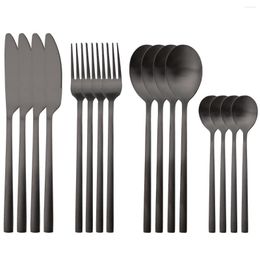 Dinnerware Sets 16Pcs Black Set Matte Stainless Steel Cutlery Knife Fork Spoon Dinner Flatware Kitchen Silverware Tableware