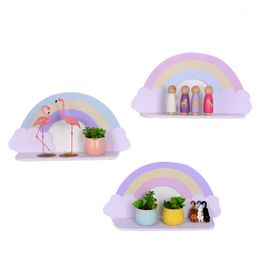 Decorative Objects Figurines Wooden Rainbow Shelf Wall Mounted Rack for Children Kids Room Nursery Decorations Cute Hanging Organiser Home Decor 230725