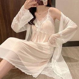 Women's Sleepwear Nightgowns Women Kimono Gown Nightdress 2PCS Robe Silk Sexy Nightwear Nightgown Soft Intimate Lingerie Party