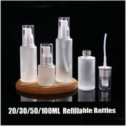 Packing Bottles Frosted Glass Bottle Cosmetic Travel Packaging Refillable Lotion Mist Spray Pump Jars 20Ml 30Ml 40Ml 50Ml 60Ml 80Ml 10 Otkep