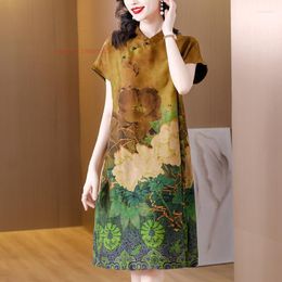 Ethnic Clothing 2023 Chinese Vintage Dress National Flower Print Improved Cheongsam Oriental Satin Qipao Traditional Folk Evening Vestido