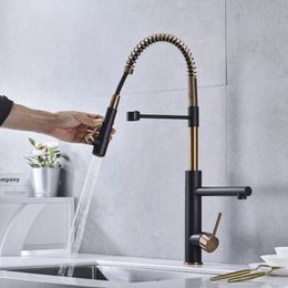 Brushed Gold Kitchen Faucets Pull Down Sink Faucet Pull Out Black Spring Spout Mixers Tap Hot Cold Water Crane