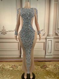 Stage Wear See Through Stones Long Evening Elegant Festival Party Full Rhinestone Cocktail Prom Ball Sexy Women Club Banquet Vestidos