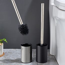 Toilet Brushes Holders Style Smart Stainless Steel Black Brush Holder Standing Long Handle Cleaning Soft TPR Silicone Head 230726