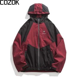 Mens Jackets Korean Style Men Hooded Windbreaker Jacket Spring Patchwork Oversize Outdoor High Street Hip Hop Outwear 230726