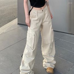 Women's Pants Women Apricot Vintage Baggy Cargo Wide Leg Fashion Pocket High Waist Straight Street Mopping Trouser Ladies Summer