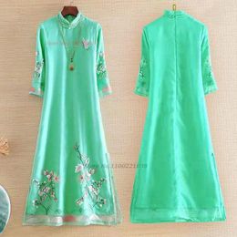 Ethnic Clothing 2023 Chinese Vintage Dress Qipao National Flower Embroidery Elegant Party Dance Costume Oriental Evening Vestido