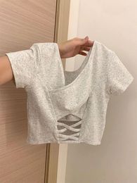 Women's T Shirts Sexy Women Tees Harajuku Backless Cross Bandage T-shirt Short Sleeve Crop Top Summer Hollow Out Cropped O-Neck Clothes