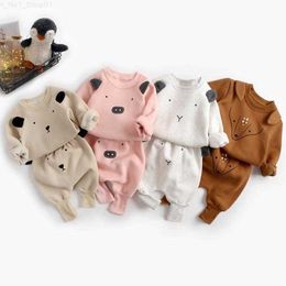 Clothing Sets Clothing Sets Baby Autumn Winter Clothes Boy Cartoon Cute Pullover Sweatshirt Top Pant Set Toddler Thicken Girl OutfitClothing Z230726