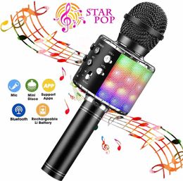 Microphones Wireless 4 in 1 Bluetooth Karaoke Microphone Portable Speaker Machine Handheld Home KTV Player with Record Function 230725