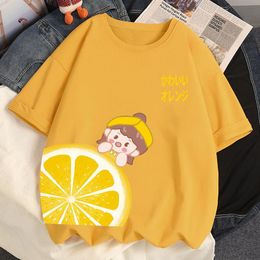 Suits 2023 Summer Women 100% Cotton White Loose Tshirts Haruku Y2k Clothes Kawaii Strawberry Girl Short Sleeved T Shirt Female Tops