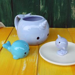 Mugs Narwhal Mug Jewellery Plate Seasoning Bottle Cute Whale Ceramic Decoration Birthday Gift Tumbler Cup Tea CL70708