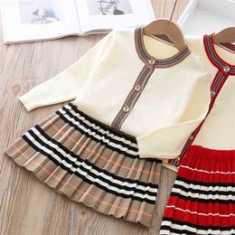 Clothing Sets Arrival New 2022 Autumn Girls Fashion Knitted 2 Pieces Sets Sweater Coat+skirt Girls Boutique Outfits Baby Girl Winter Clothes Z230726