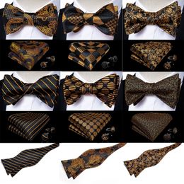 Neck Ties Self Tie Bow Tie Handkerchief Cufflinks Set Fashion Black Gold Men's Silk Butterfly Bowknot Formal Wedding Party Cravat DiBanGu 230725