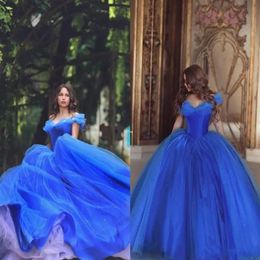 Cinderella Dresses Off Shoulder Princess Lace Ball Gown Prom Dress Evening Wear Tulle Quinceanera Special Custom Made Evening Gown276g