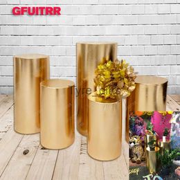 Background Material GFUITRR Gold Silver Shiny Metal Fabric Elastic Cylinder Cover Wedding Happy Birthday Elastic Background Rainbow Photo Prop X0725