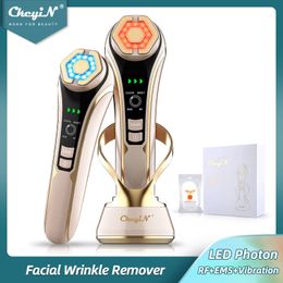 Face Massager CkeyiN Multifunction EMS Lifting LED P on Wrinkle Remover RF Compress 1200Hz Vibration Anti aging Device 230725