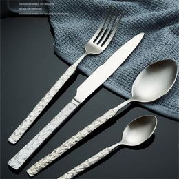 Dinnerware Sets 4Pcs Cutlery Set Printed Knife Forks Spoon Stainless Steel Tableware Portable Camping Kitchen Tool