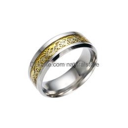 Band Rings Sier Gold Dragon Ring Stainless Steel For Women Mens Fashion Jewellery Drop Delivery Dhnfg