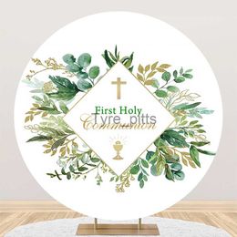 Background Material Customized White Watercolor Green Leaf Crossing My First Communion Circular Background Banner Photo Circular Background Decoration Prop X07